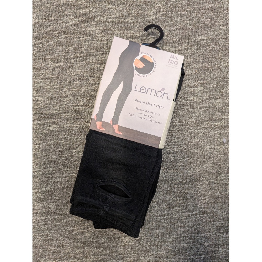 Lemon Womens Fleece Lined Stirrup Tights Black M/L Opaque Body Sculpting New